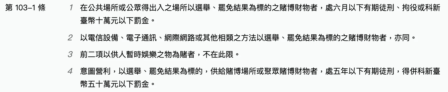 全國法規資料庫公職人員選舉罷免法第 103 條之 1 條文